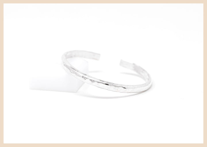 Hammered Sterling Silver Bangle Cuff Bracelet Personalized and Engraved by Anna Shae Jewelry in Lexington, Kentucky