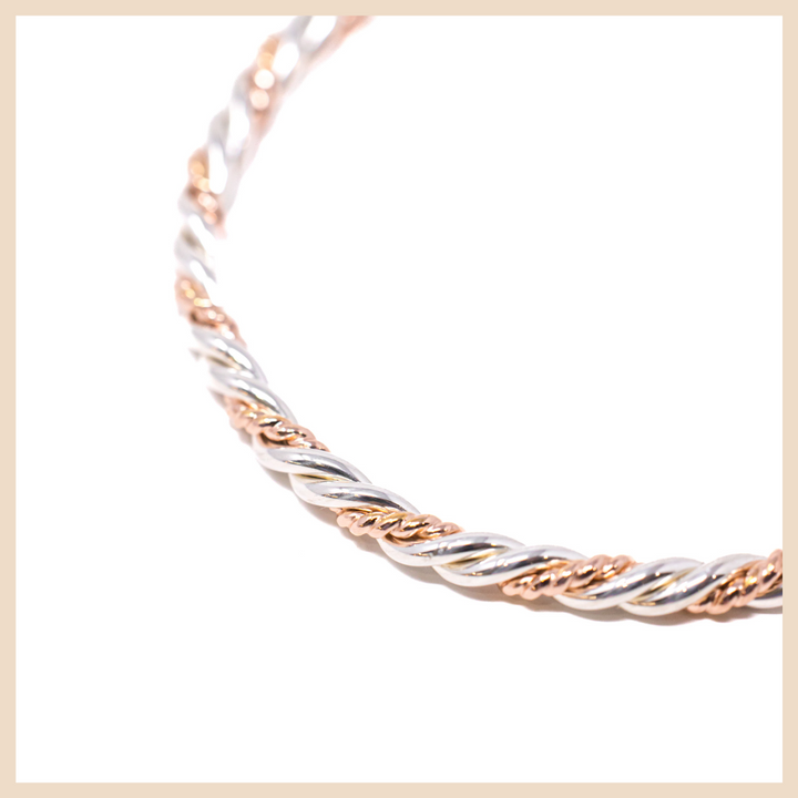 Sterling Silver and Rose Gold Bangle Bracelet