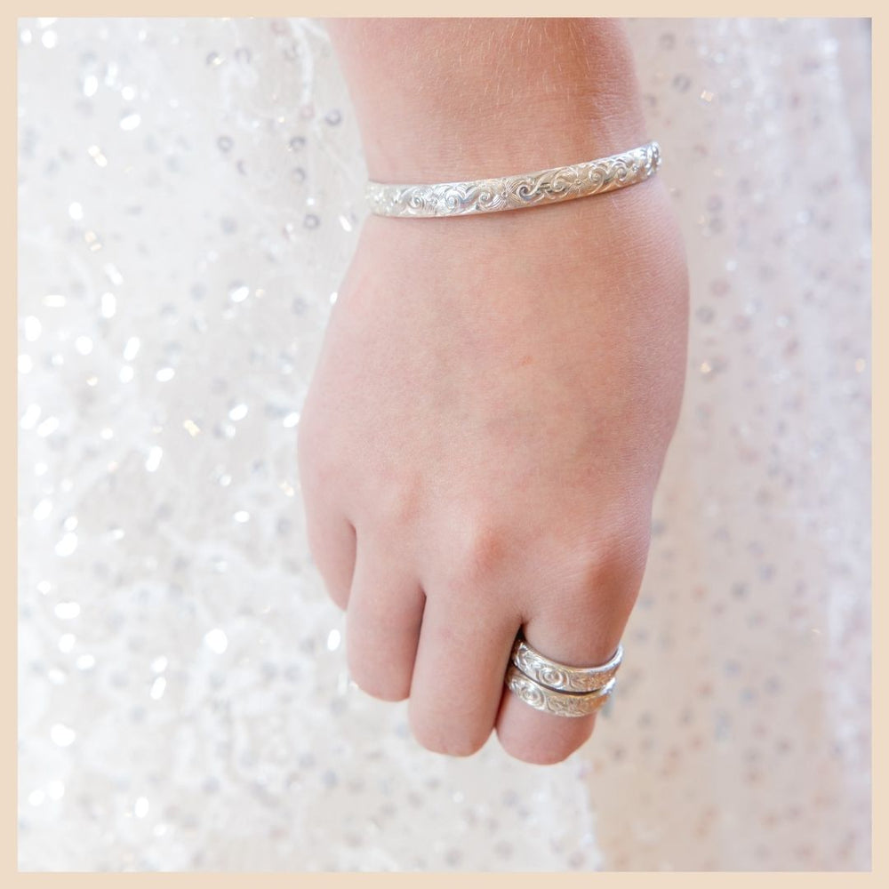 Floral Sterling Silver Bangle Cuff Bracelet with matching ring jewelry Lexington, Kentucky
