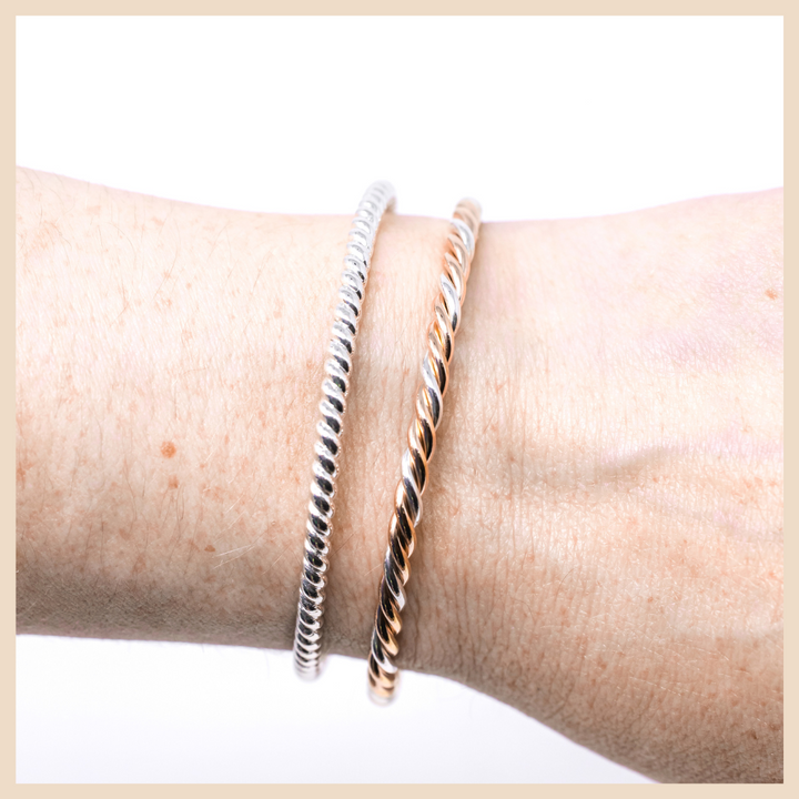 Woven Rose Gold and Silver Bangle Cuff Bracelet