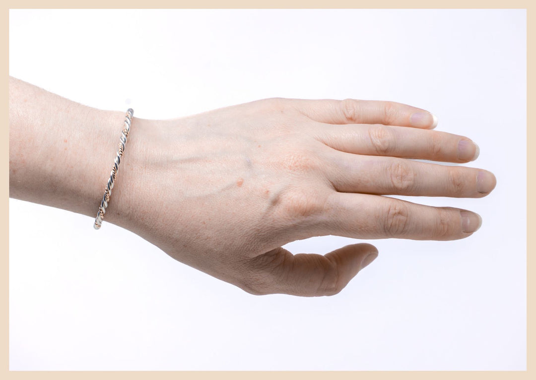 Braided Silver Harmony Bangle Cuff Bracelet (Rose Gold Twist)