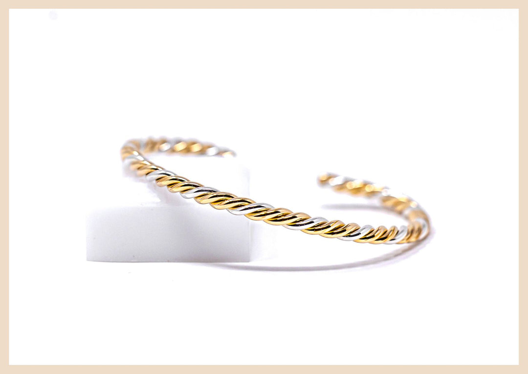 Woven Gold and Silver Bangle Cuff Bracelet