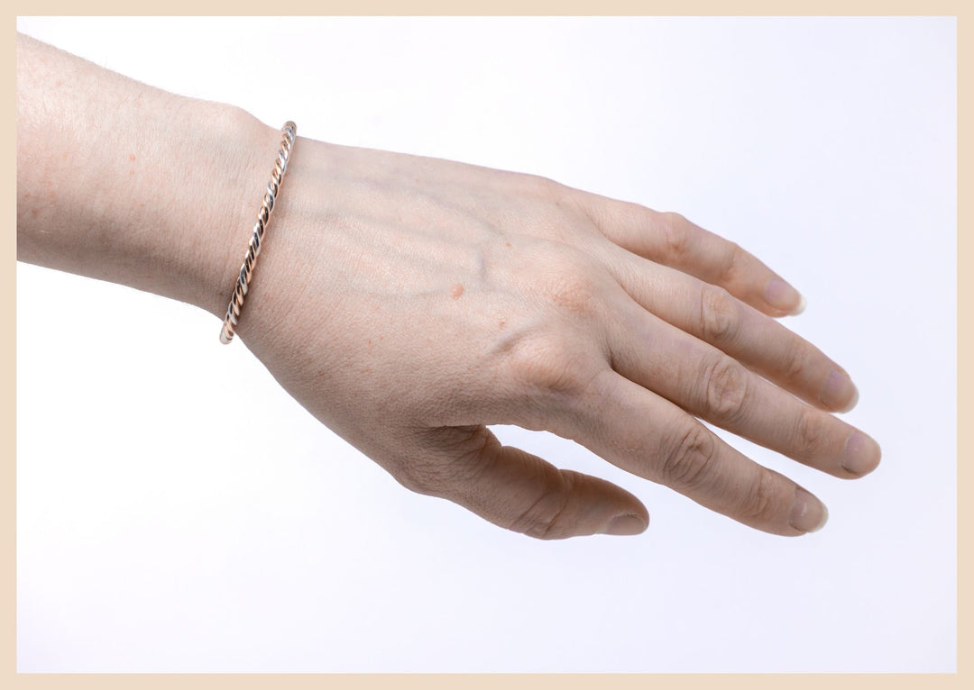 Woven Rose Gold and Silver Bangle Cuff Bracelet