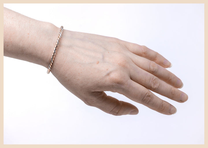 Woven Rose Gold and Silver Bangle Cuff Bracelet