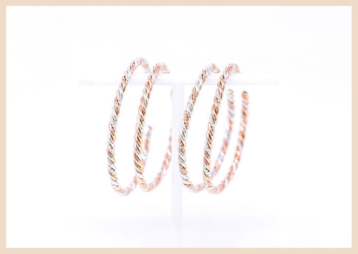 Braided Silver Harmony Bangle Cuff Bracelet (Rose Gold Twist)