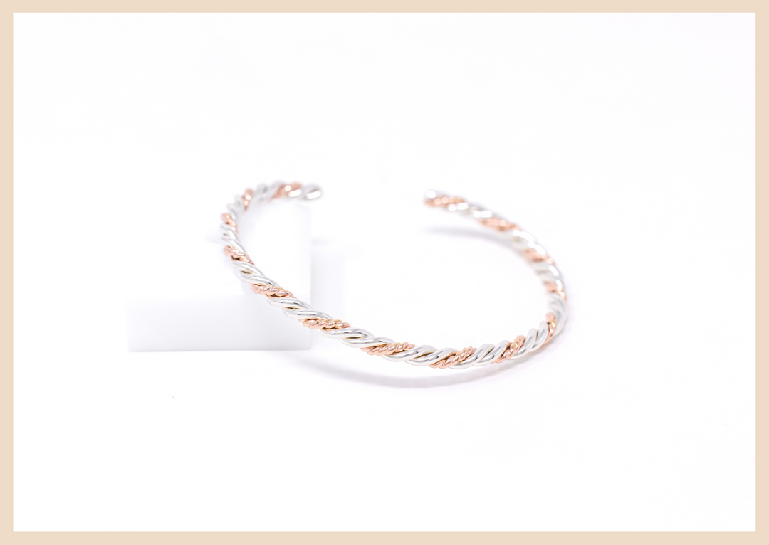 Twisted Rose Gold and Sterling Silver Woven Bangle Cuff Bracelet Stacking Jewelry in Lexington, Kentucky