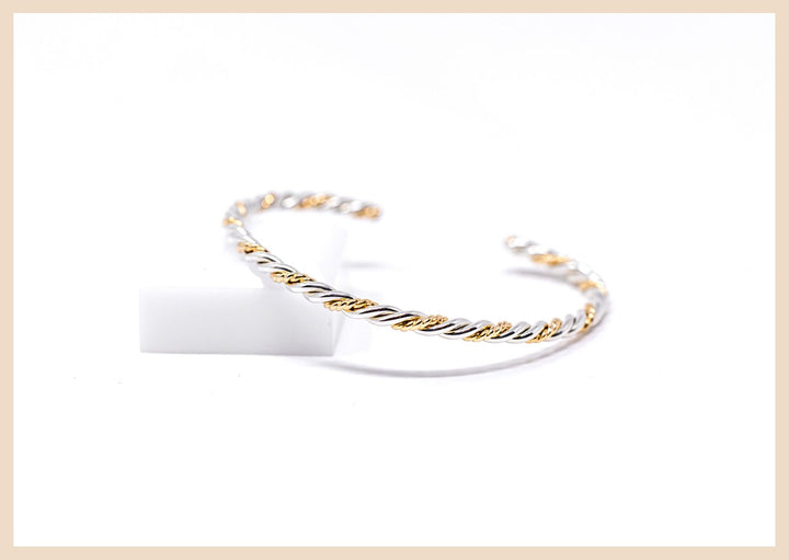 Sterling silver bangle  cuff bracelet mixed with golf twisted wire handmade in Lexington, Kentucky