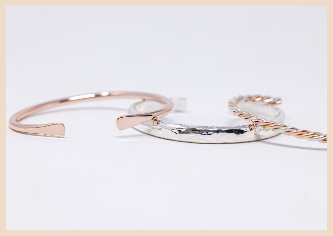 Rose Gold and Sterling Silver Bangle Cuff Bracelets