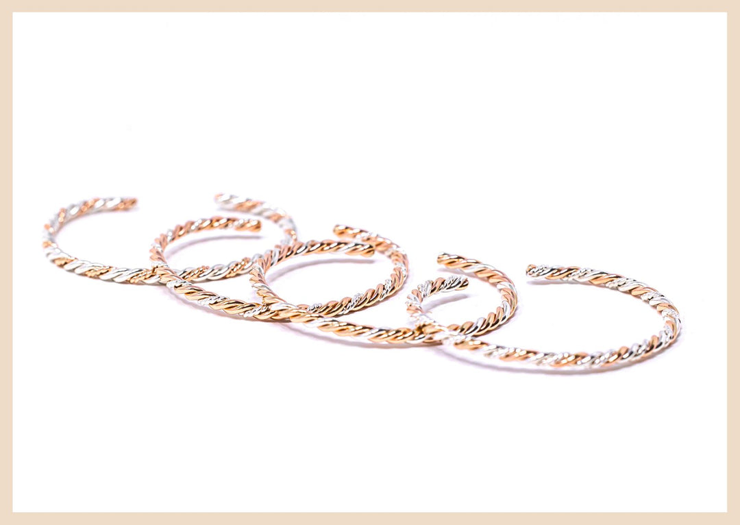 Braided Silver Harmony Bangle Cuff Bracelet (Rose Gold Twist)