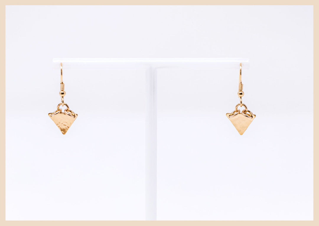 Gold Triangle Hammered Dangle Earrings handmade in Lexington, Kentucky by Anna Shae Jewelry
