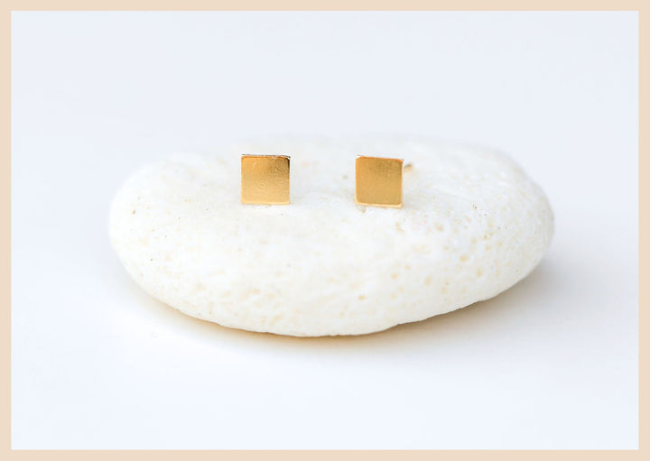 Square gold stud earrings in Lexington, Kentucky by Anna Shae Jewelry