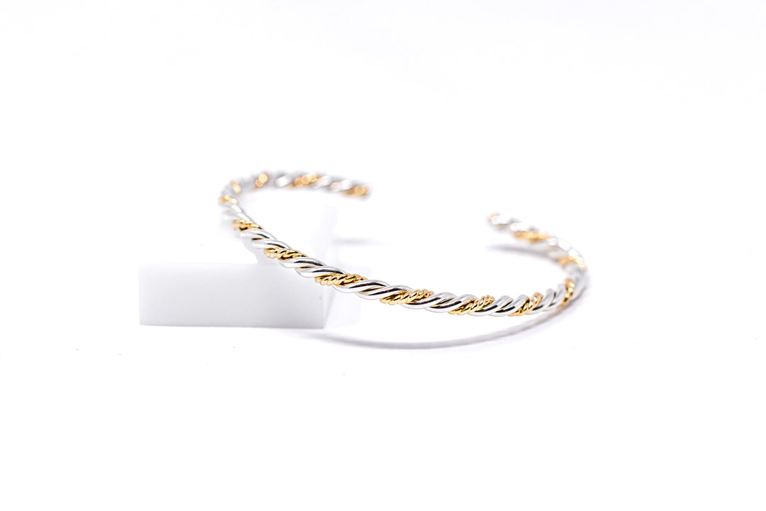 Braided Silver Harmony Bangle Cuff Bracelet (Gold Twist)