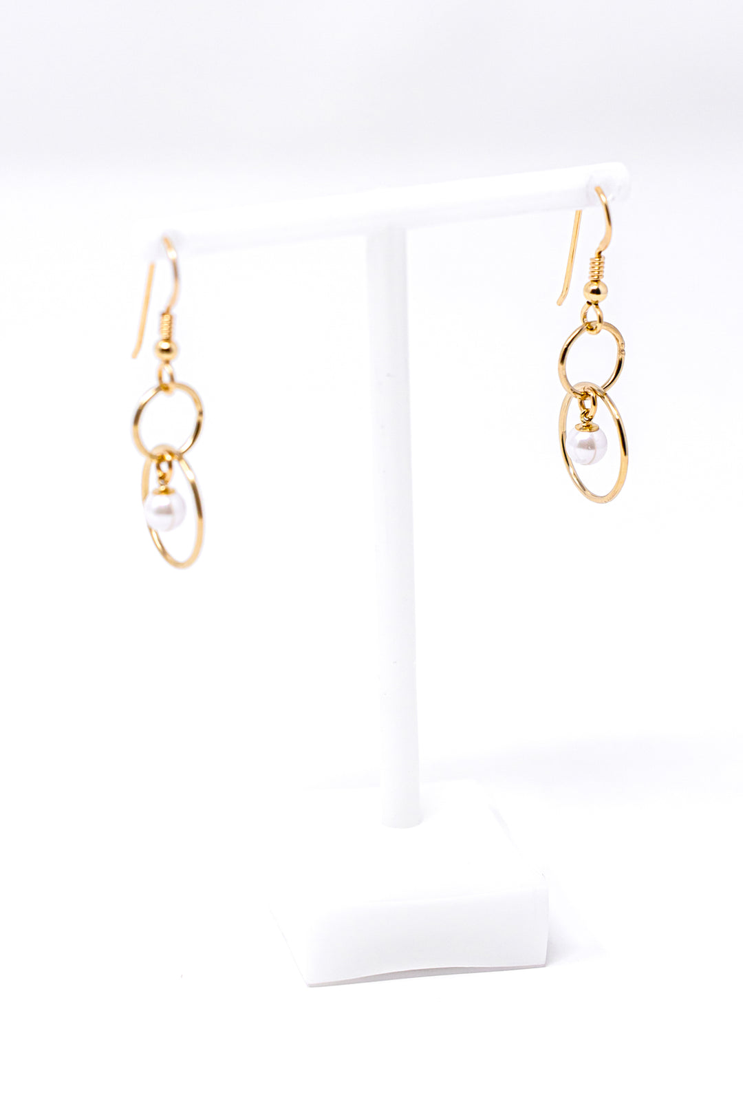 Gold Pearl Dangle Earrings