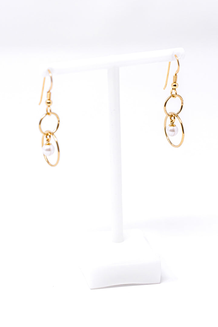 Gold Pearl Dangle Earrings