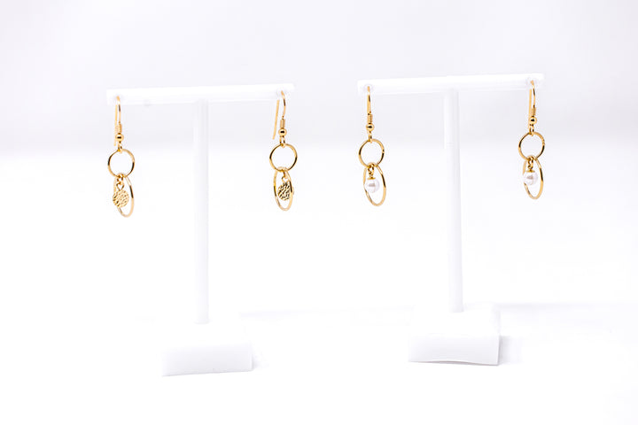 Gold Pearl Dangle Earrings