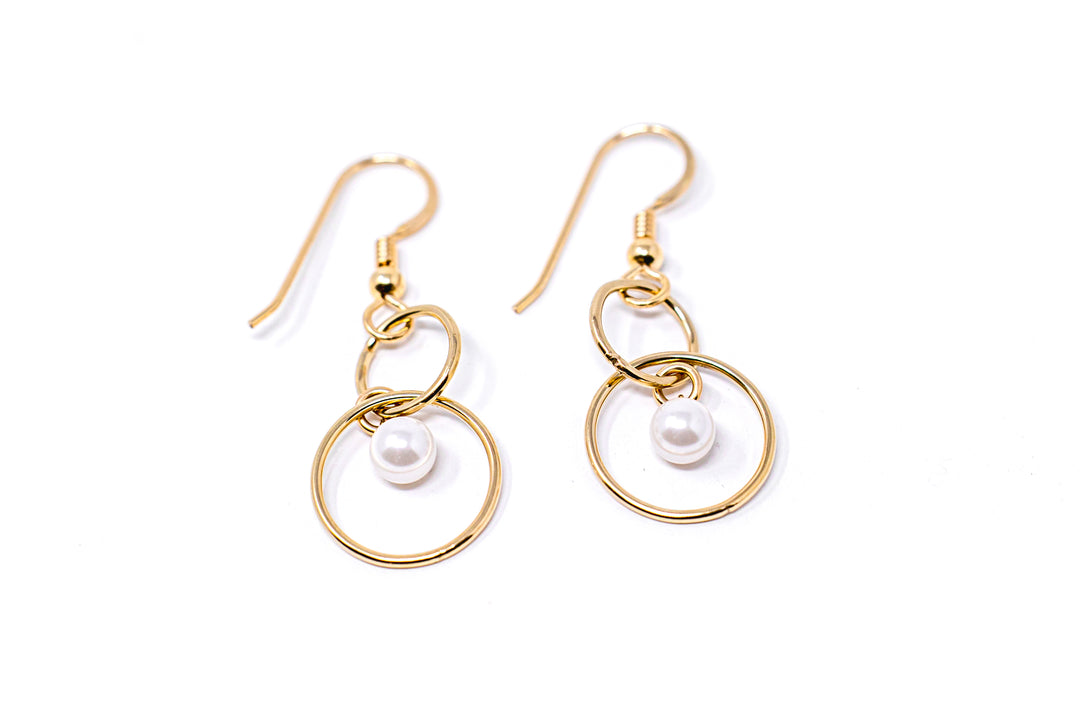 Gold Pearl Dangle Earrings