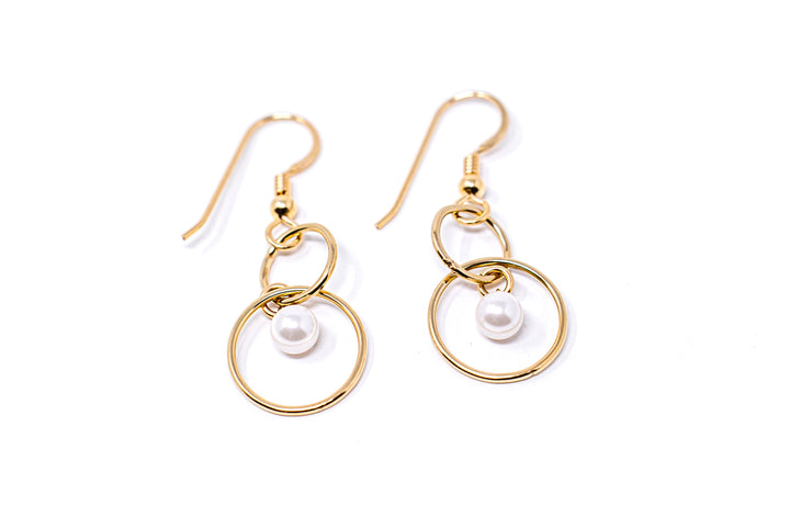 Gold Pearl Dangle Earrings