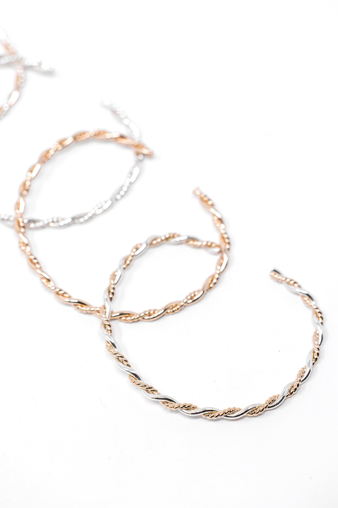 Silver and Gold Twisted Bangle Cuff Bracelet by Anna Shae Jewelry in Lexington, Kentucky