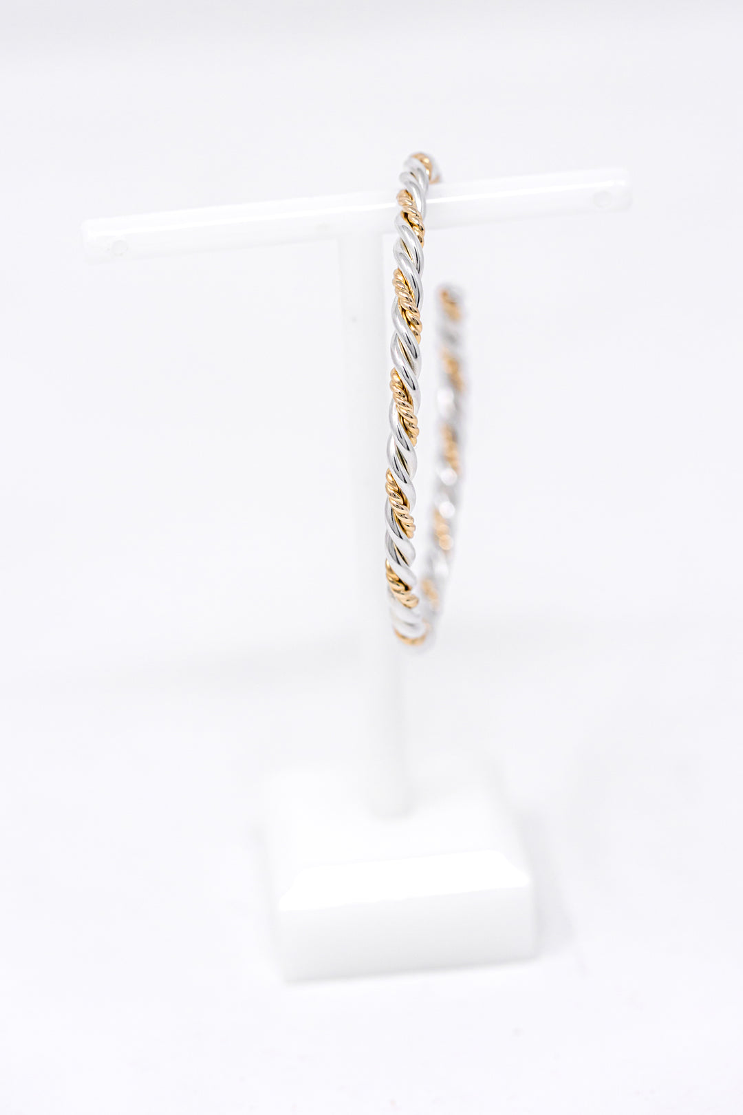 Braided Silver Harmony Bangle Cuff Bracelet (Gold Twist)