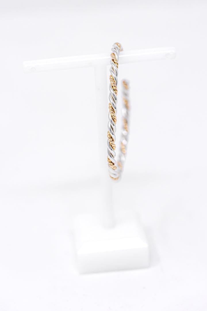 Braided Silver Harmony Bangle Cuff Bracelet (Gold Twist)