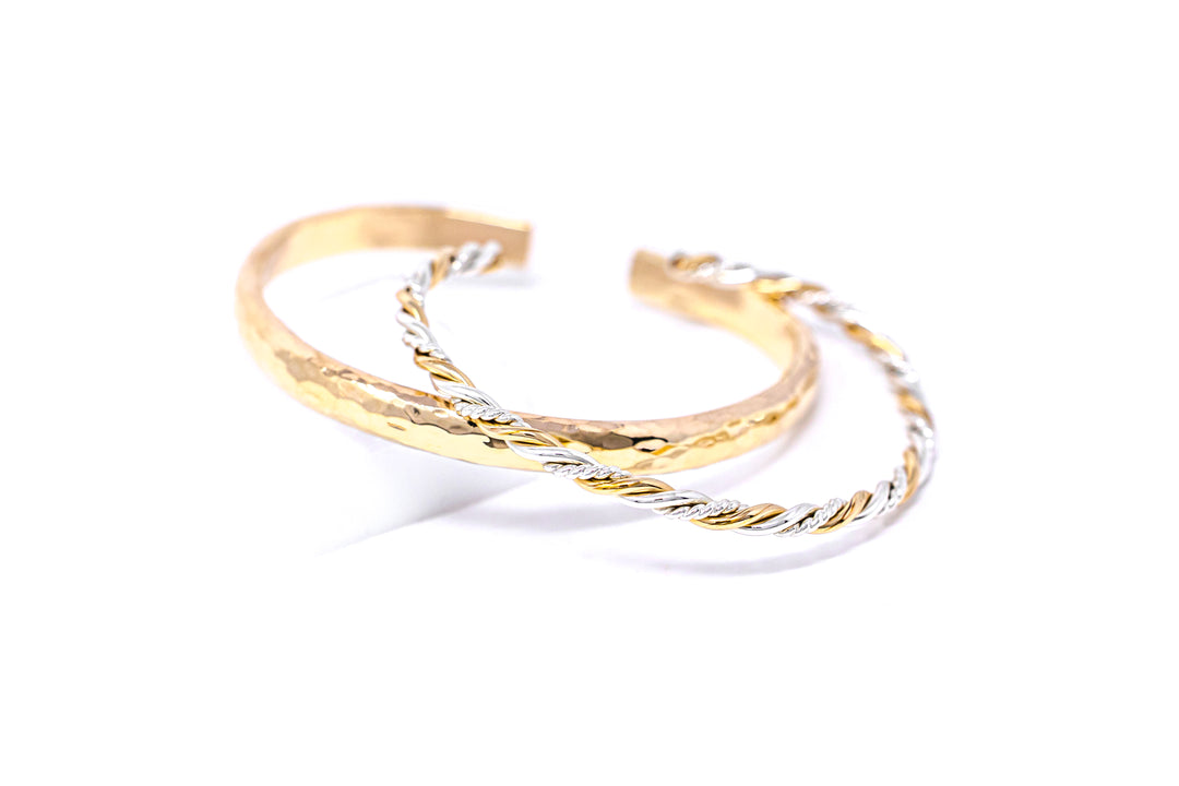 Bold Wanderlust Hammered Gold Bangle Cuff Bracelet