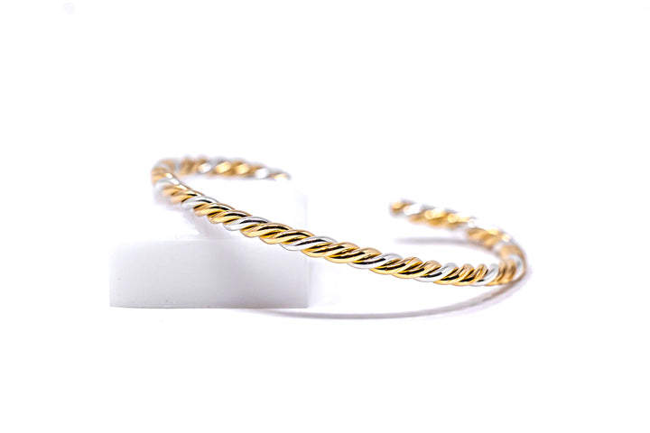 Woven Gold and Silver Bangle Cuff Bracelet