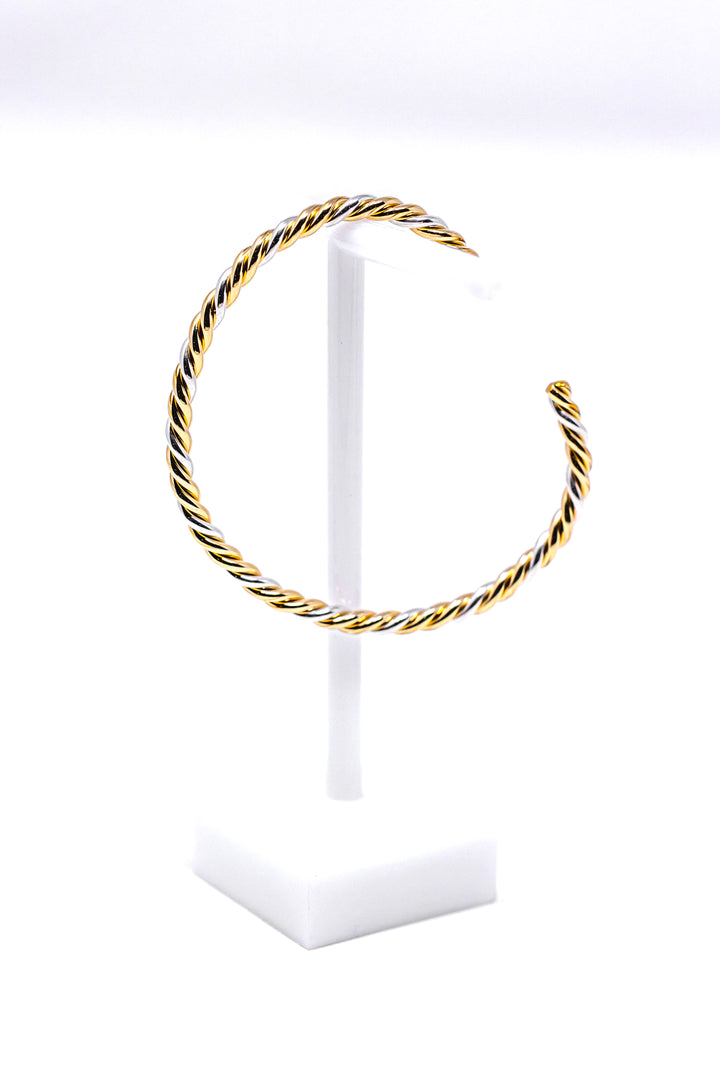 Woven Gold and Silver Bangle Cuff Bracelet