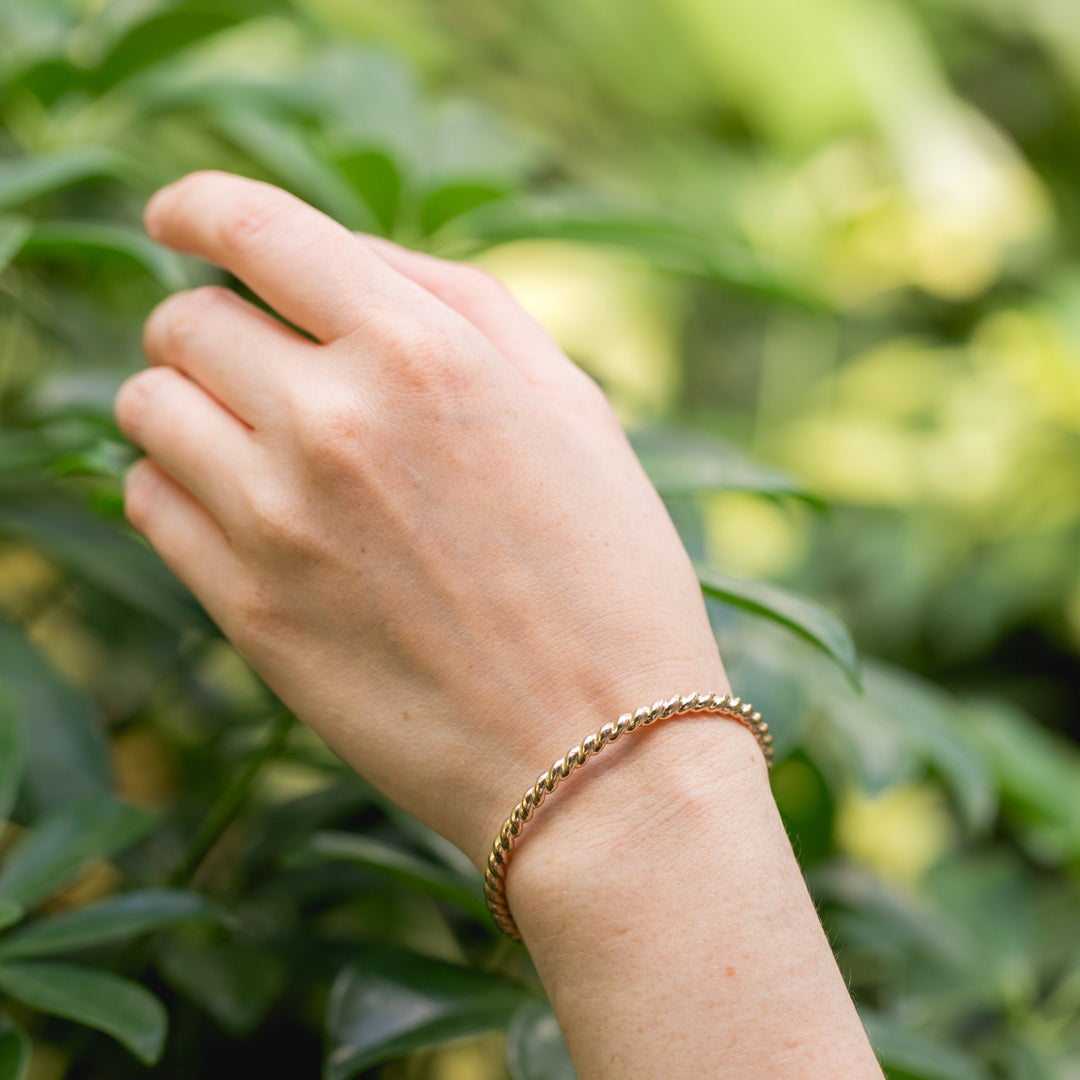 Gold bangle cuff twisted wire handmade in Lexington, Kentucky by Anna Shae Jewelry