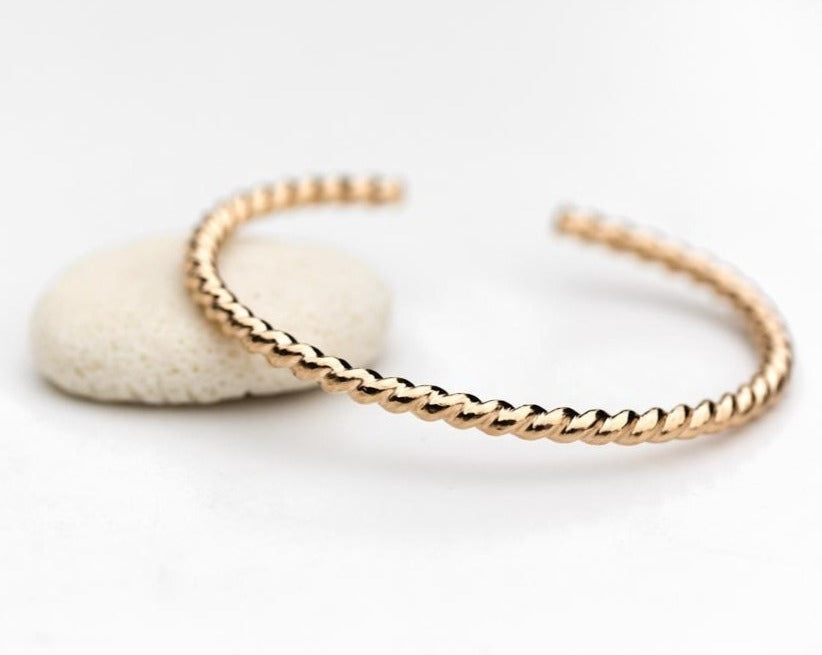 Gold Twisted Bangle Cuff Bracelet Handmade for bangle stack jewelry in Lexington, Kentucky by Anna Shae Jewelry