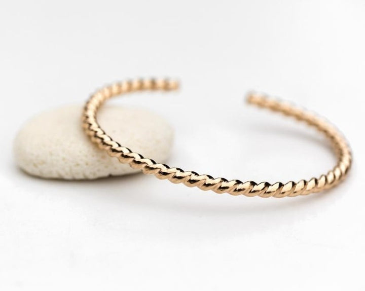Gold Twisted Bangle Cuff Bracelet Handmade for bangle stack jewelry in Lexington, Kentucky by Anna Shae Jewelry