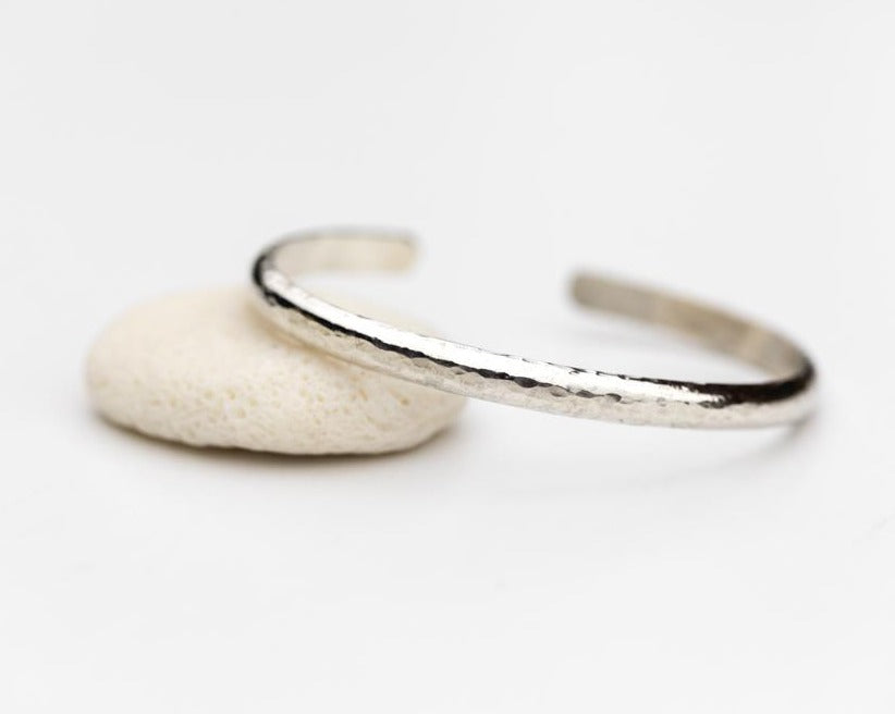 Half Round Hammered Sterling Silver Bangle Cuff Bracelet by Anna Shae Jewelry in Lexington, Kentucky