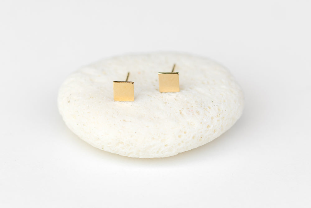 Small square gold earrings by Anna Shae Jewelry in Lexington, Kentucky