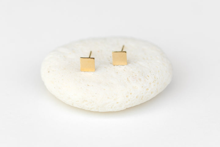 Small square gold earrings by Anna Shae Jewelry in Lexington, Kentucky