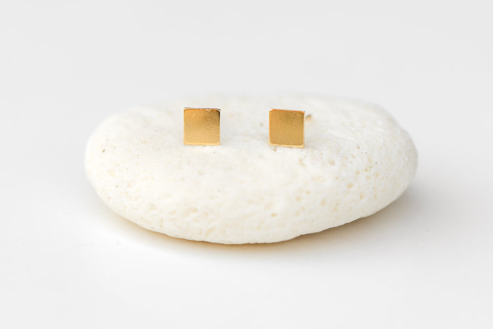 Small square stud gold earrings by Anna Shae Jewelry in Lexington, Kentucky