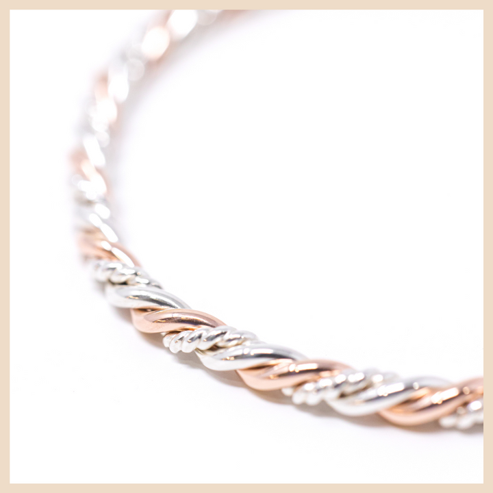 Rose Gold and Sterling Silver Twisted Bracelet by Anna Shae Jewelry Lexington, Kentucky