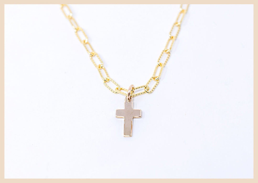 Cross With Gold Twist Paperclip Necklace