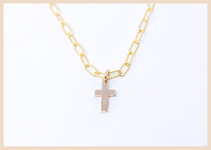 Cross With Gold Twist Paperclip Necklace