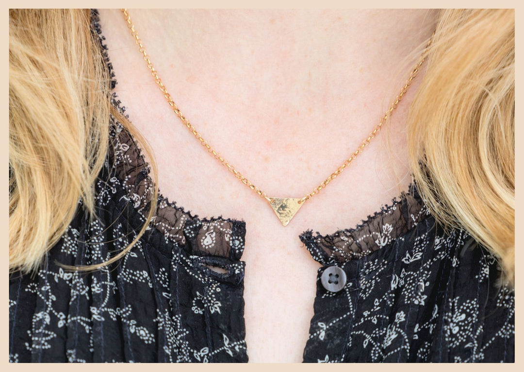 Hammered gold triangle necklace chain jewelry in Lexington, Kentucky
