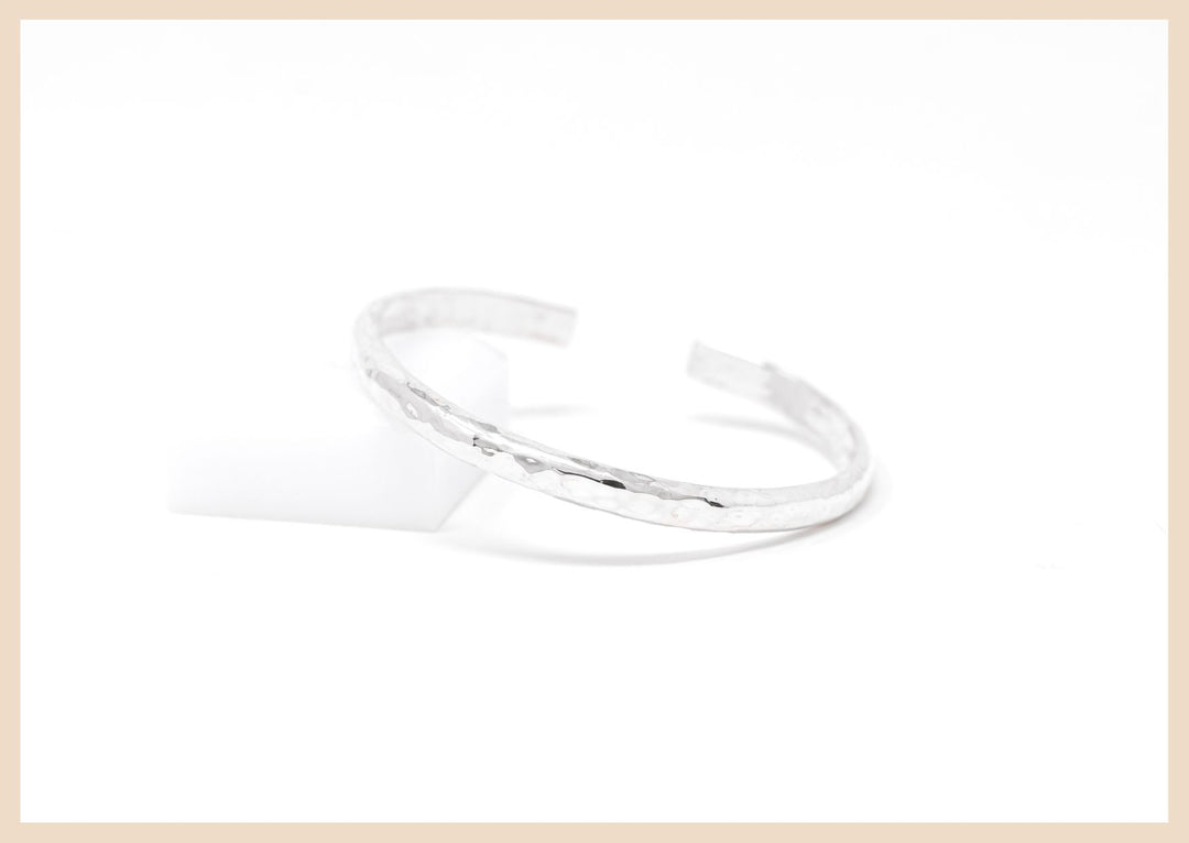 Hammered Sterling Silver Bangle Cuff Bracelet Personalized and Engraved by Anna Shae Jewelry in Lexington, Kentucky