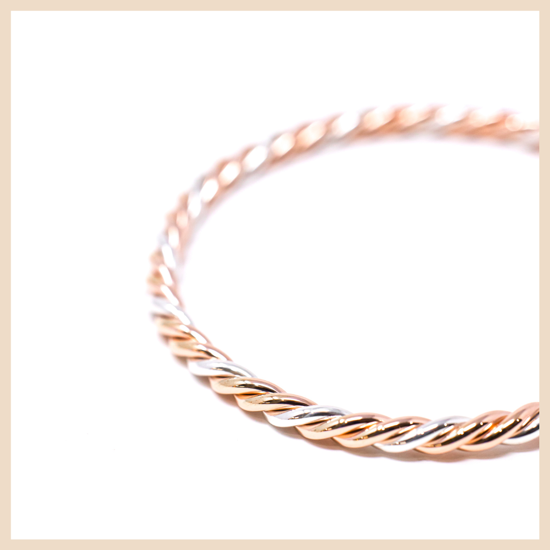 Woven Rose Gold and Silver Bangle Cuff Bracelet