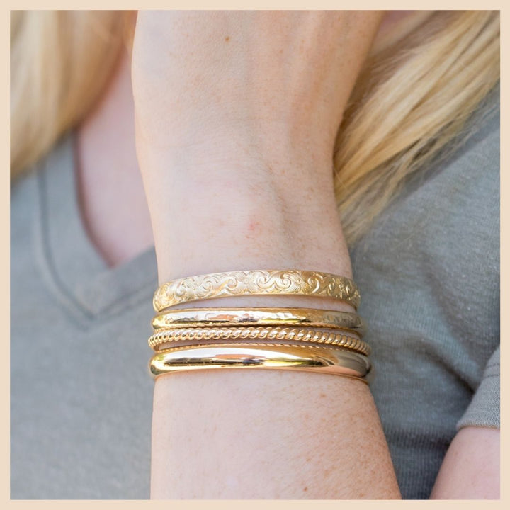 Gold Bangle Bracelet Stack Jewelry Handmade in Lexington, Kentucky by Anna Shae Jewelry