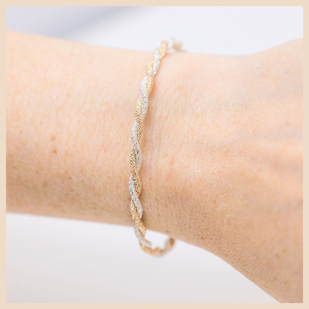 Embrace Sparkly Entwined Gold and Silver Bangle Cuff Bracelet