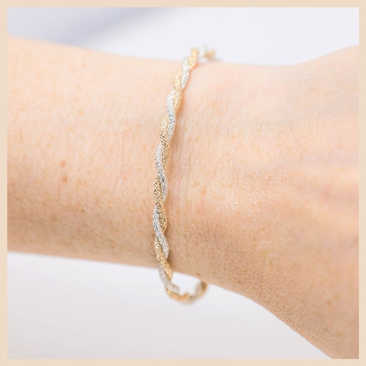 Embrace Sparkly Entwined Gold and Silver Bangle Cuff Bracelet