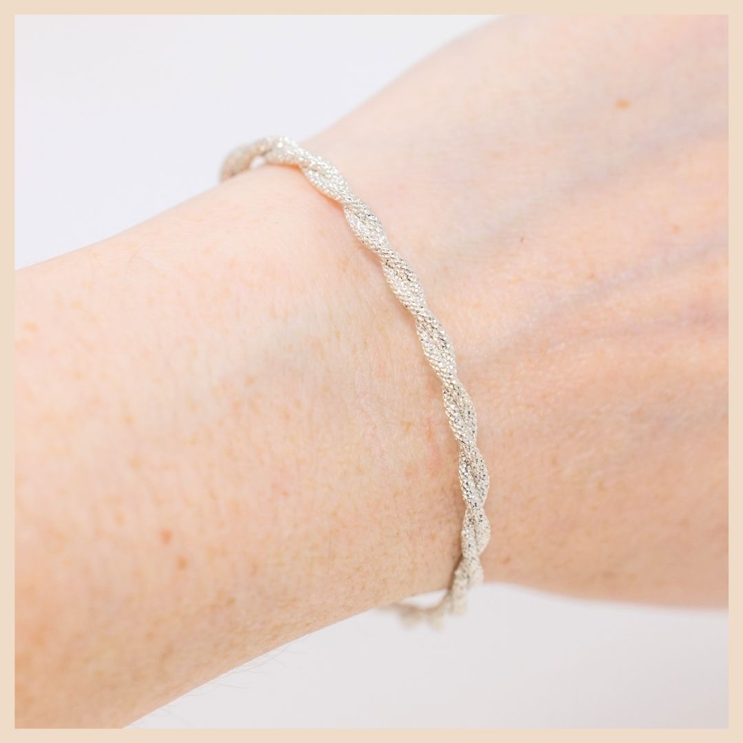 Embrace Sparkly Entwined Silver Bangle Cuff Bracelet