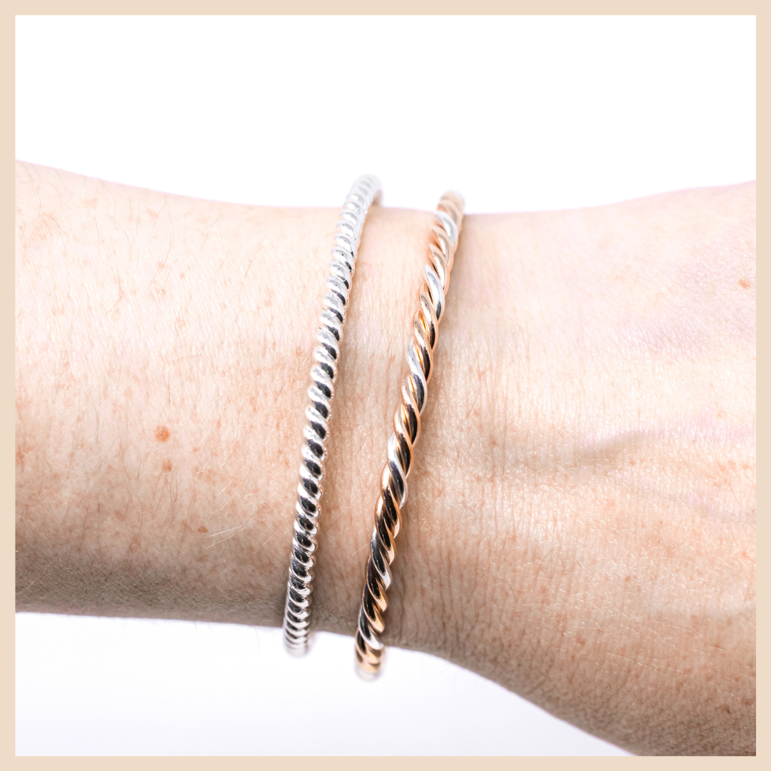 Woven Rose Gold and Silver Bangle Cuff Bracelet