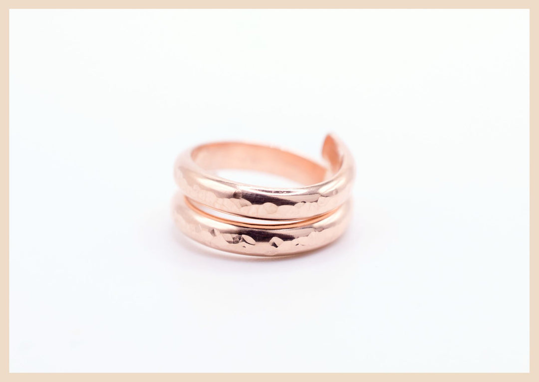 Rose gold hammered double wrap ring made in Lexington, Kentucky