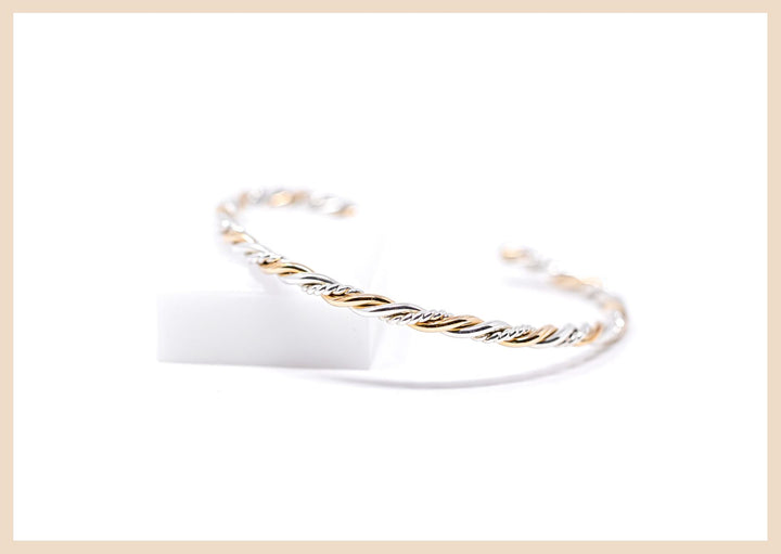 Braided Trifecta Bangle Cuff Bracelet (Gold and Silver)