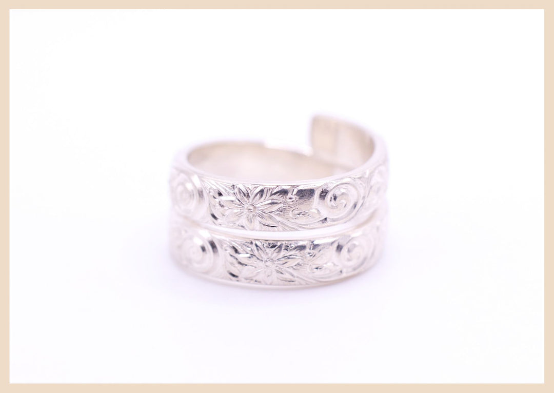 Silver floral wrap ring double jewelry handmade in Lexington, Kentucky 
