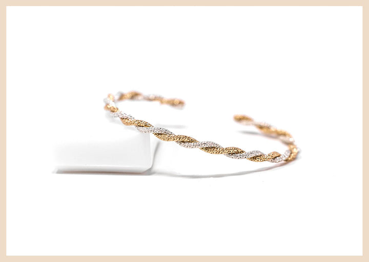 Embrace Sparkly Entwined Gold and Silver Bangle Cuff Bracelet
