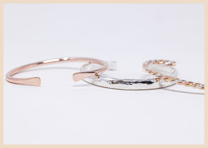 Rose Gold and Sterling Silver Bangle Cuff Bracelets 